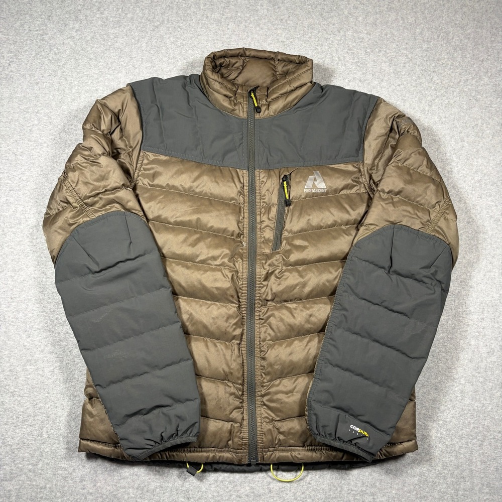 Eddie Bauer First Ascent Puffer Jacket Mens Medium Brown EB800 Fill Down Cordura